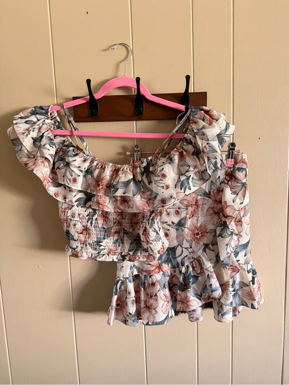 J.O.A. Blush Floral Ruffle Off-Shoulder Crop Top & Skirt Set